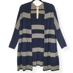 Chico's Zenergy Navy & Silver Stripe Open Cardigan
